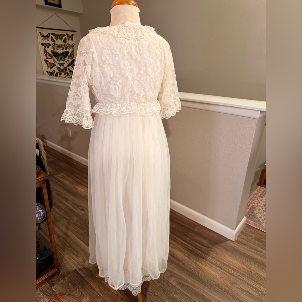 Vintage Cinema Etoile Lace Peignoir Robe & Nightgown Set Ivory Bridal S/M - Picture 2 of 13